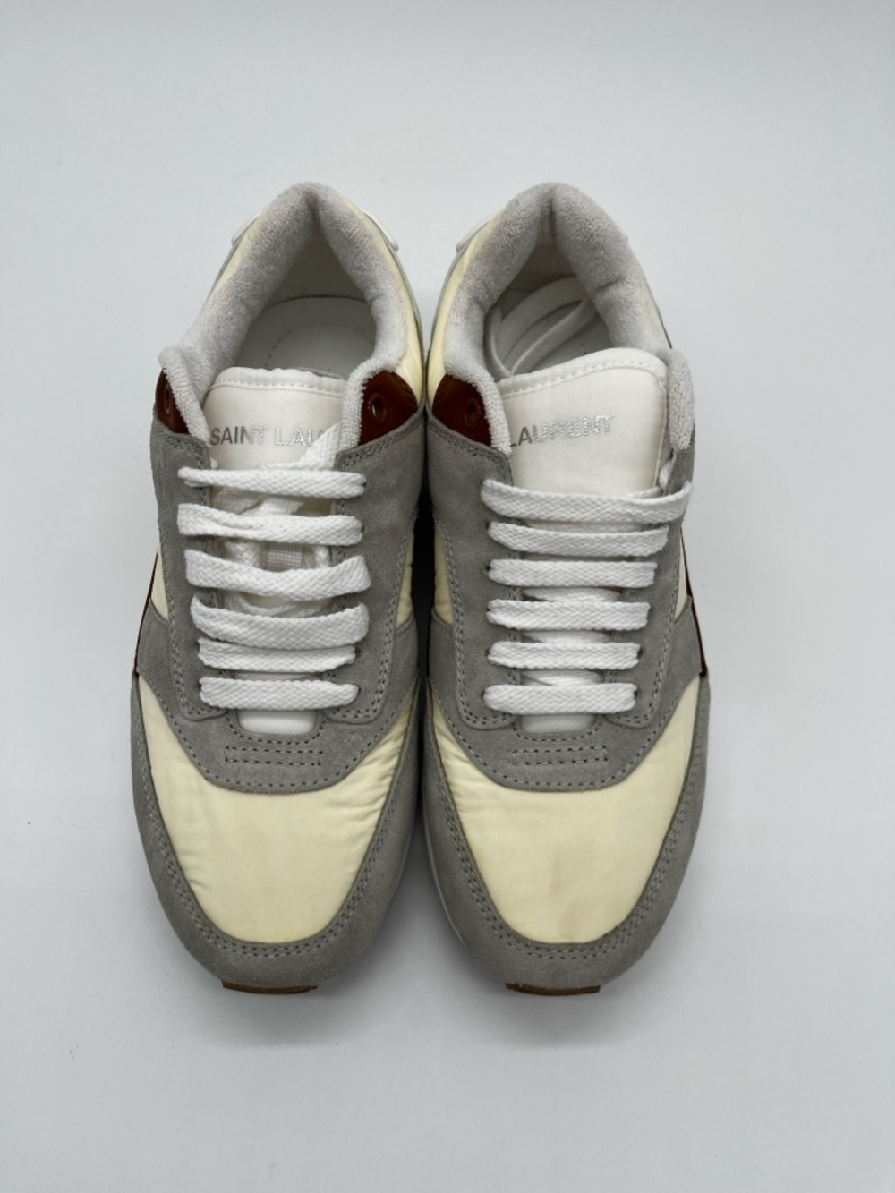 Saint Laurent Low Top Sneakers Grey Cream Panel Lace-Up - 36 (US 6) - Picture 6 of 15